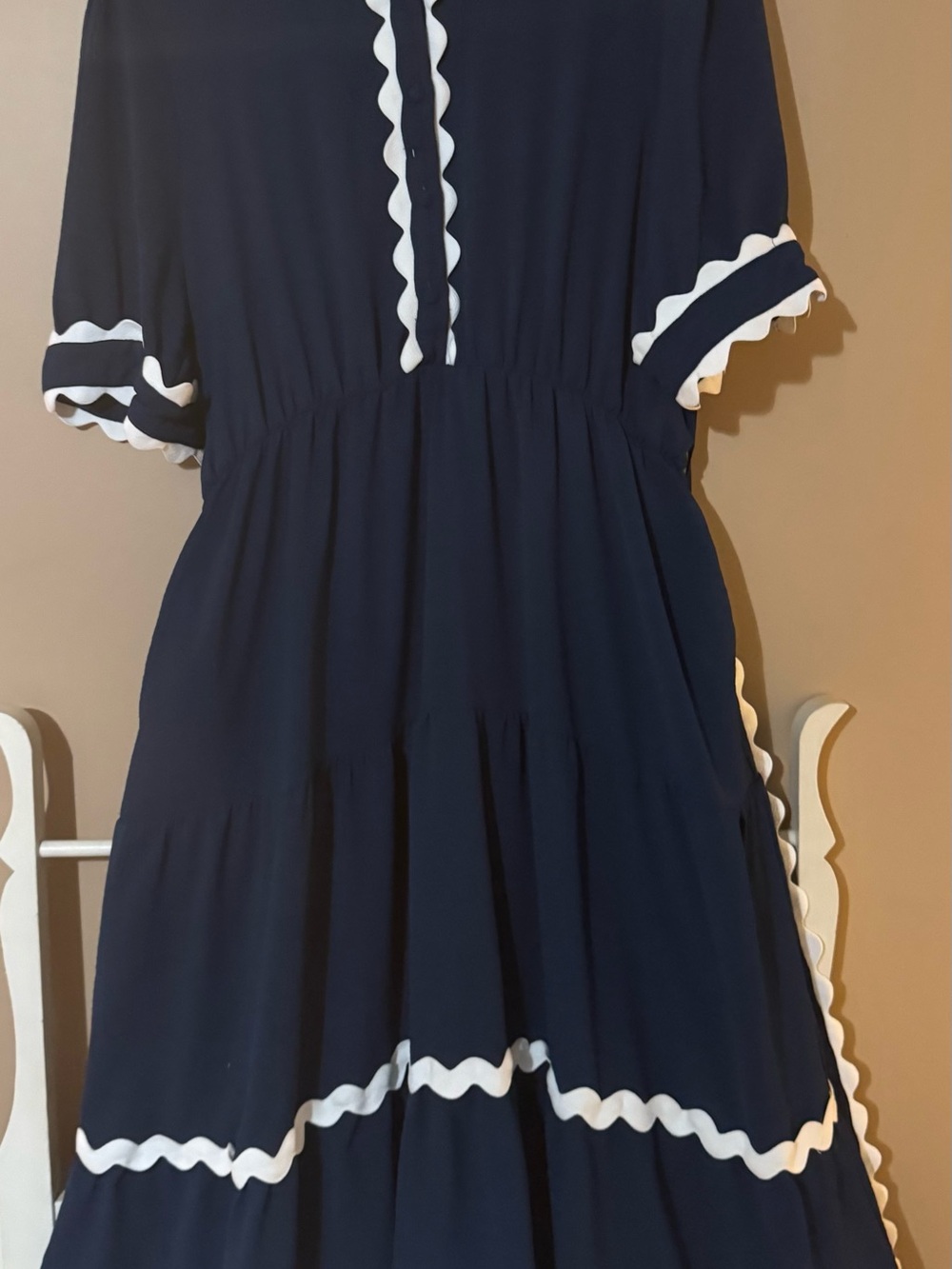 Harper Navy and White Ruffle-Trim Casual Dress